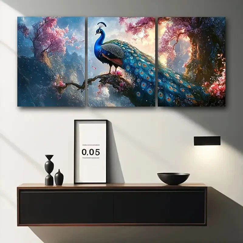 3pcs Peacock on The Tree of Life Metal Print Ready to Hang Art