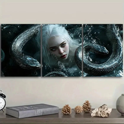 3pcs The Girl Next to the Black Snake I Wall Art Set Canvas Framed 60x90cm - High Quality Print 100% Australian Made Wall Canvas Ready to Hang