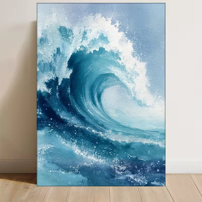 Vibrant Blue & White Ocean Scene Metal Print Ready to Hang