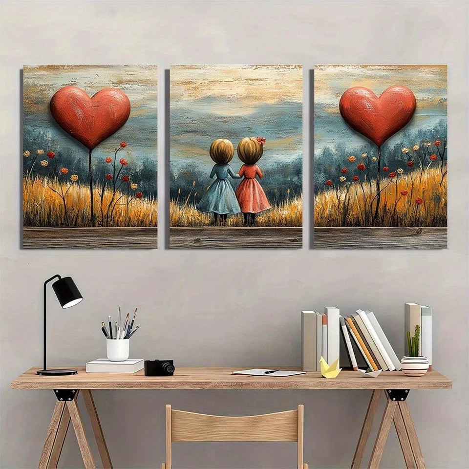3pcs Rustic Heart Mother & Daughter Love Metal Print Ready to Hang Art