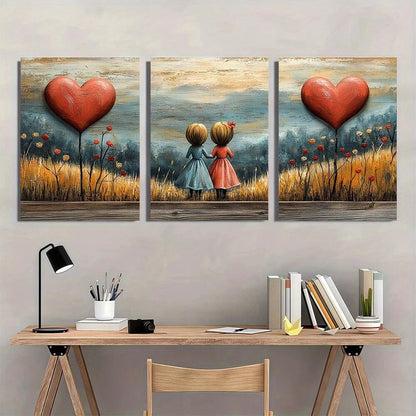 3pcs Rustic Heart Mother & Daughter Love Metal Print Ready to Hang Art