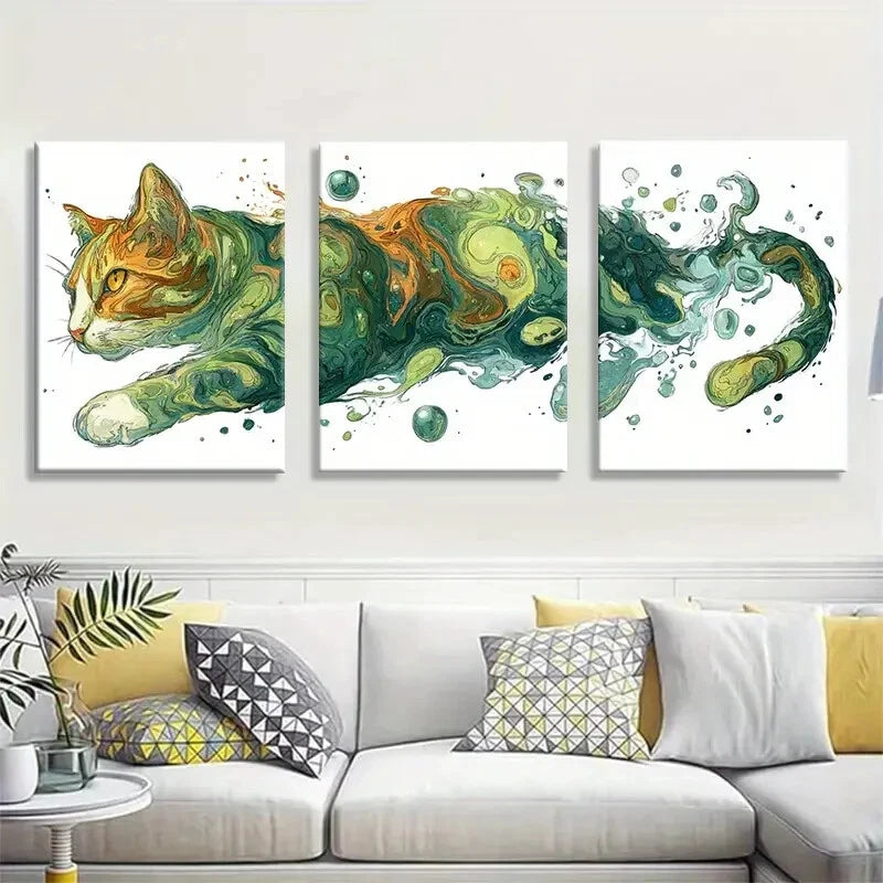 3pcs Fluid Ink Style Animal Canvas Prints Metal Print Ready to Hang Art
