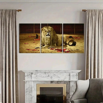 3pcs Lion in a Circus Show Modern Wall Art Set Canvas Framed 40x60cm - High Quality Print 100% Australian Made Wall Canvas Ready to Hang