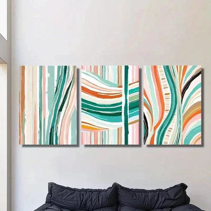 3pcs Colorful Striped Classic & Art Deco Wall Art Canvas Unframed – High Quality Print 100% Australian Made Wall Canvasg