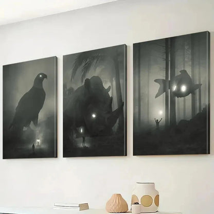 3pcs  Mystical Forest & Eagle Wall Art Set Canvas Framed 50x70cm - High Quality Print 100% Australian Made Wall Canvas Ready to Hang