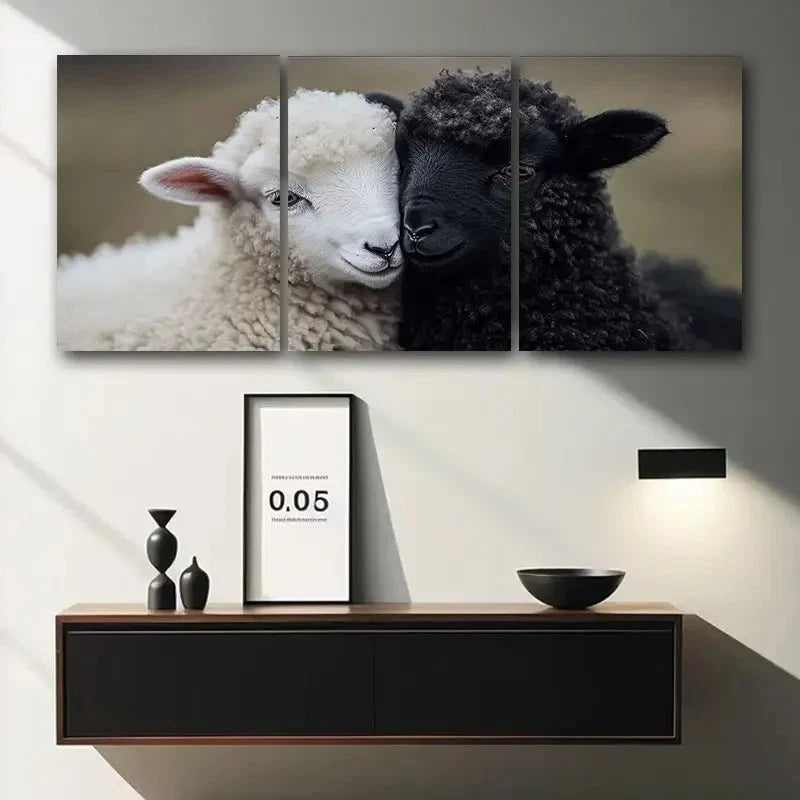 3pcs Black and White Baby Sheep Metal Print Ready to Hang Art