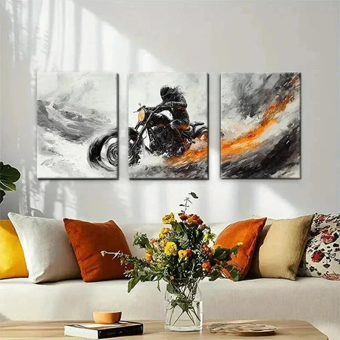 3pcs Motorbike Rider in Motion Bold Perfect  Wall Art Set Canvas Unframed - High Quality Print 100% Australian Made Wall Canvas