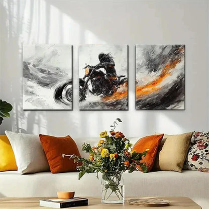 3pcs Motorbike Rider in Motion Bold Perfect  Wall Art Set Canvas Unframed - High Quality Print 100% Australian Made Wall Canvas