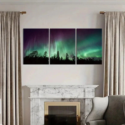 3pcs Forest & Aurora Nordic Landscape Wall Art Set Canvas Framed 40x60cm - High Quality Print 100% Australian Made Wall Canvas Ready to Hang