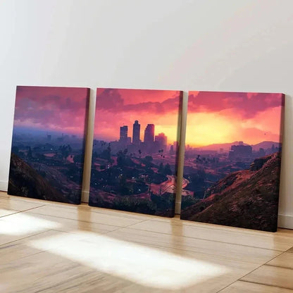 3pcs City Landscape & Sunset Anime Style Wall Art Set Canvas Framed 40x60cm - High Quality Print 100% Australian Made Wall Canvas Ready to Hang