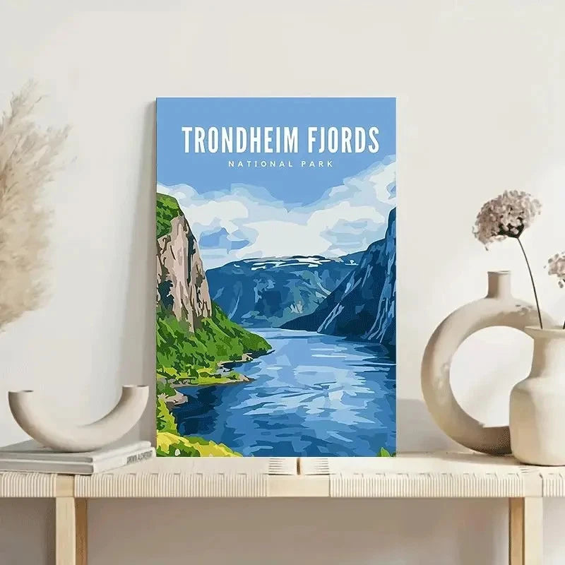 Norway Trondheim Fjords National Park Travel Poster Print Wall Art