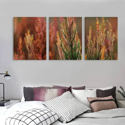 3pcs Red & Green Leafy Branches in Warm Brown  Wall Art Set Canvas Framed 60x90cm - High Quality Print 100% Australian Made Wall Canvas Ready to Hang