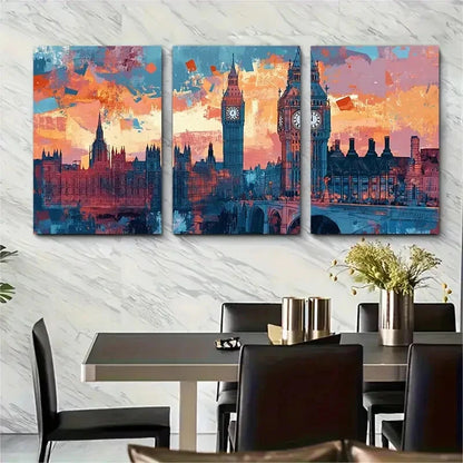 3pcs London Modern Maximalist European Metal Print Ready to Hang Art