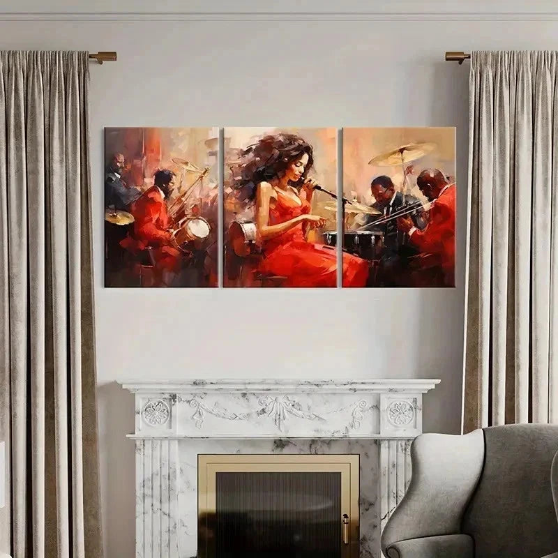 3pcs Watercolor Design of a Female Singer Wall Art Set Canvas Framed 40x60cm - High Quality Print 100% Australian Made Wall Canvas Ready to Hang