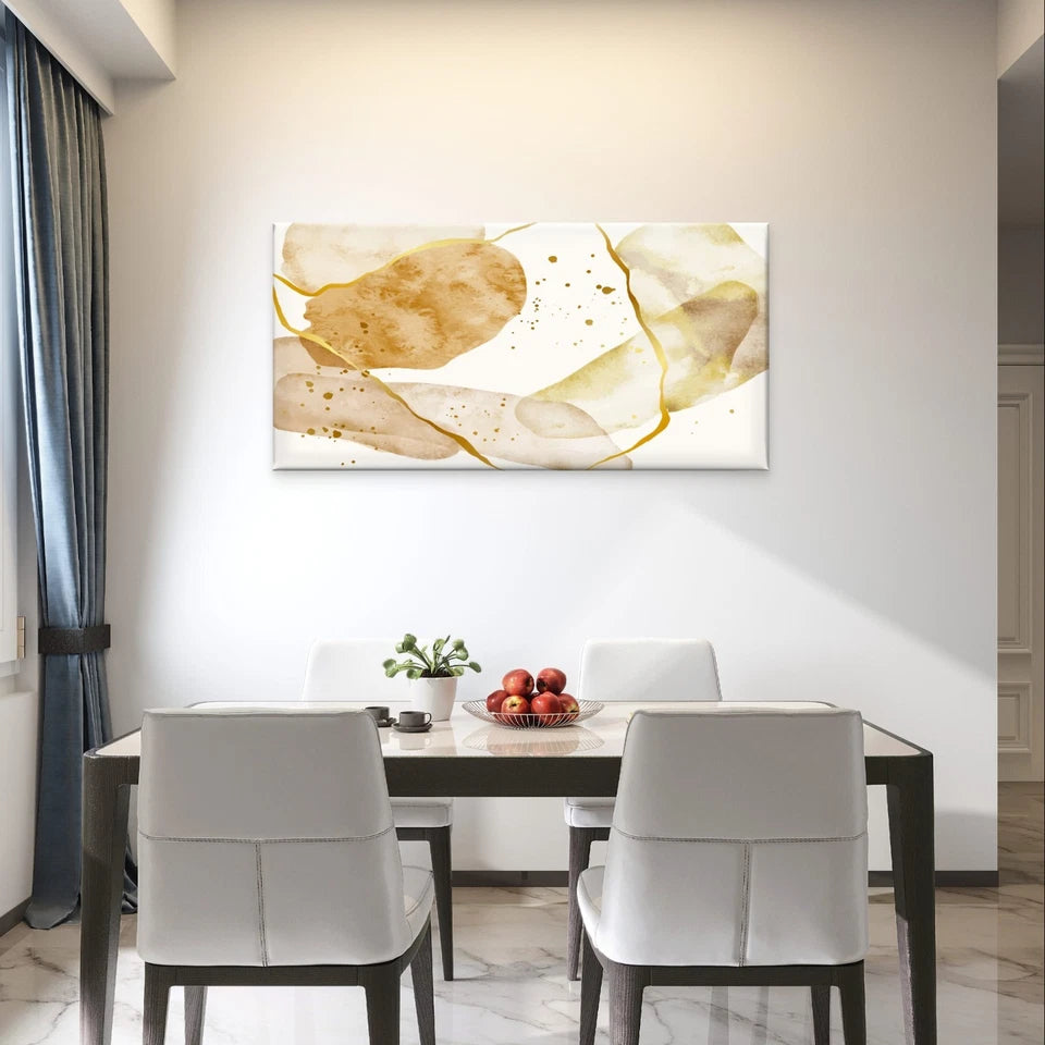 Minimalist Beige & Gold Neutral Wall Art Canvas Office Home Framed 120x60cm