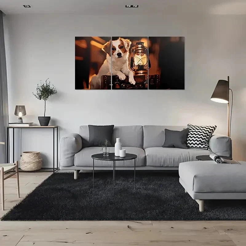 3pcs Vintage Style Lantern & Dog Metal Print Ready to Hang Art