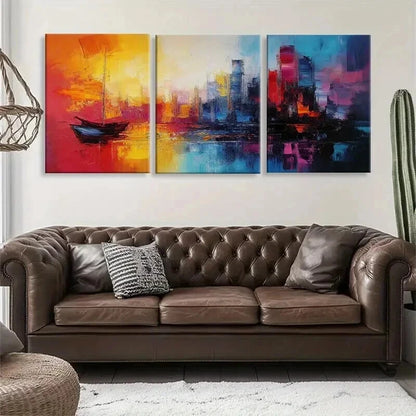 3pcs Vibrant Abstract Cityscape Sunset Perfect Wall Art Set Canvas Framed 40x60cm - High Quality Print 100% Australian Made Wall Canvas Ready to Hang