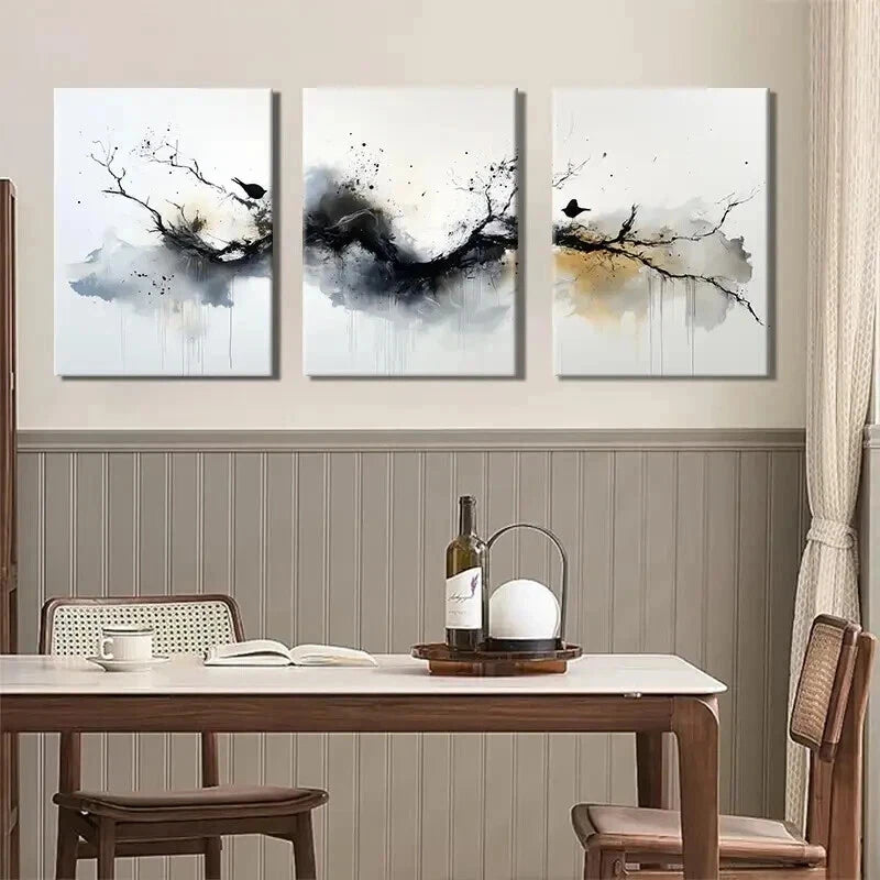 3pcs Elegant Black and Golden Abstract Perfect Wall Art Set Canvas Framed 50x70cm - High Quality Print 100% Australian Made Wall Canvas Ready to Hang