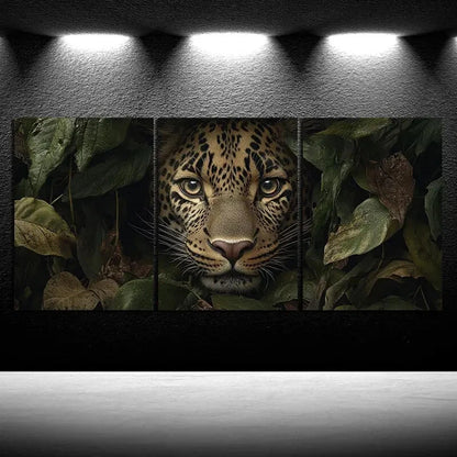 3pcs Leopard in Lush Leaves Animal Metal Print Ready to Hang Art