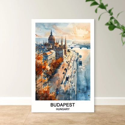 Budapest Hungary Decor with Iconic Cityscape Travel Poster Print Wall Art