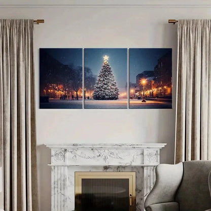 3pcs Snow Scene Christmas Tree Painting Wall Art Set Canvas Framed 40x60cm - High Quality Print 100% Australian Made Wall Canvas Ready to Hang