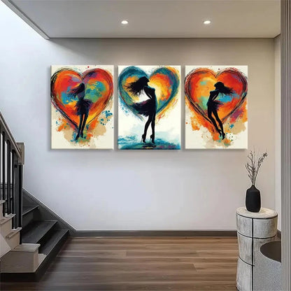 3pcs Vibrant Abstract Dance Elegant Silhouettes Metal Print Ready to Hang Art