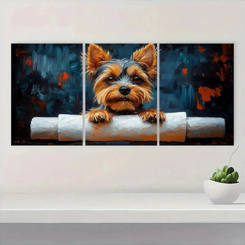 3pcs Yorkshire Modern Classic Dog Animal Themed Metal Print Ready to Hang Art