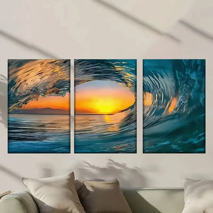 3pcs Waves in The Ocean During Sunset Wall Art Set Canvas Framed 60x90cm - High Quality Print 100% Australian Made Wall Canvas Ready to Hang