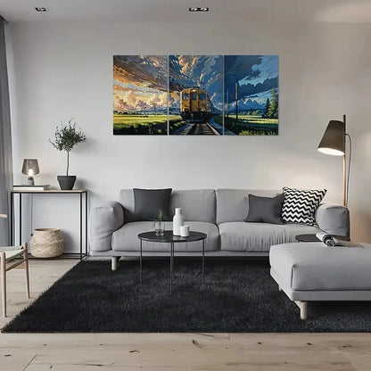 3pcs Train Journey Through Scenic Landscape Metal Print Ready to Hang Art