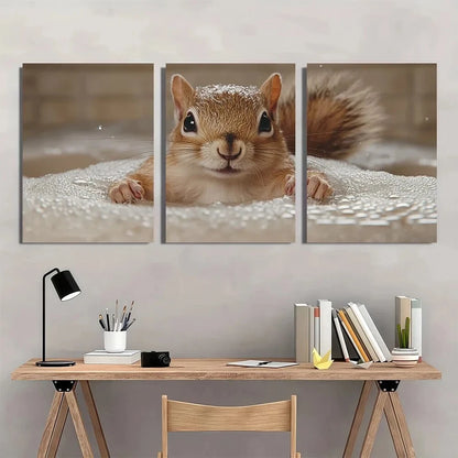 3pcs Adorable Cute Squirrel Vintage Style Metal Print Ready to Hang Art