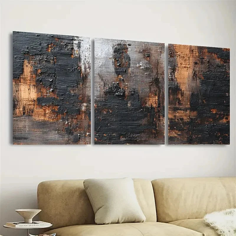 3pcs Black and Brown Wabi Sabi Minimalist Wall Art Set Canvas Framed 50x70cm - High Quality Print 100% Australian Made Wall Canvas Ready to Hang