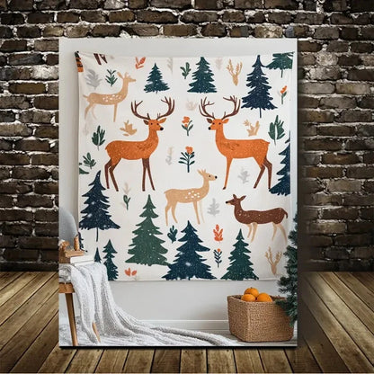 Contemporary Deer Forest Pattern Painting 40x60cm Metal Print Ready to Hang