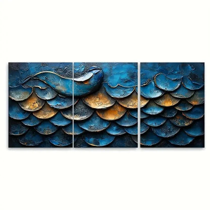 3pcs Marine Scale Art Print Blue Ocean UI Wall Art Set Canvas Framed 50x70cm - High Quality Print 100% Australian Made Wall Canvas Ready to Hang