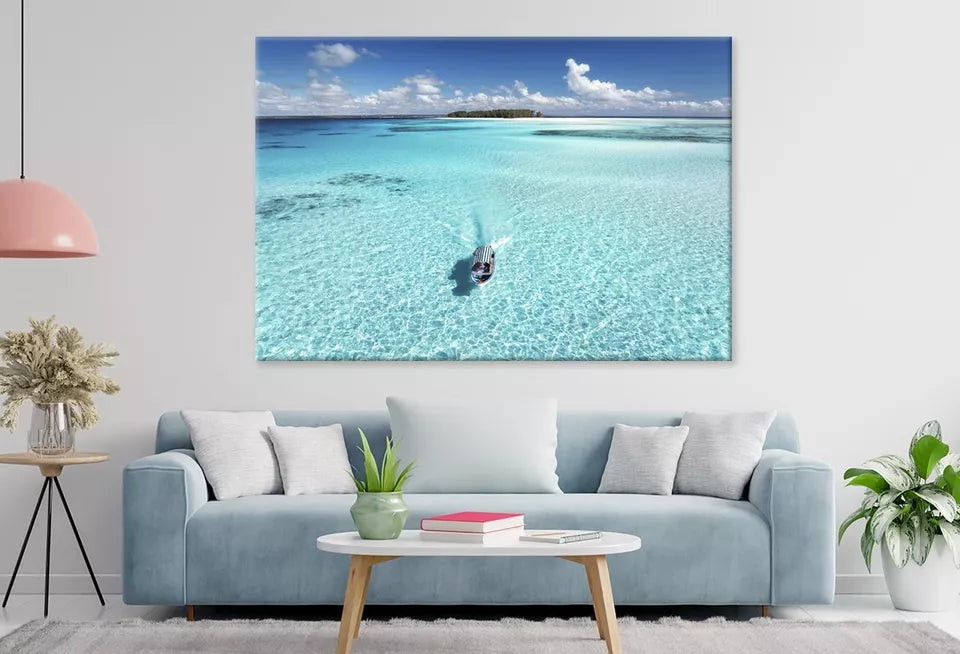 Aerial View Of Floating Boat Wall Art Decor 100% Australian Made