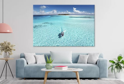 Aerial View Of Floating Boat Wall Art Decor 100% Australian Made