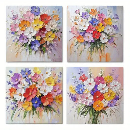 4pcs Colorful Wildflower Elegant Modern Deco Wall Art Canvas Framed