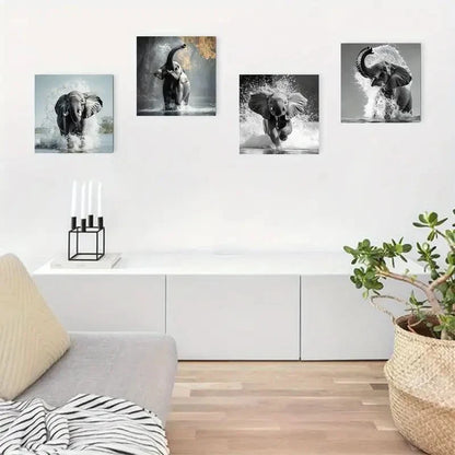 4pcs Realistic Elephant Pose Wall Art Canvas Framed