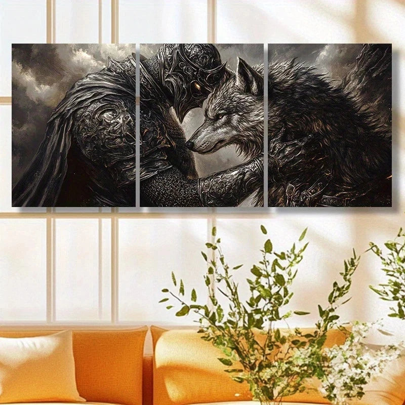 3pcs Wolf Companions Armor Black and White Metal Print Ready to Hang Art