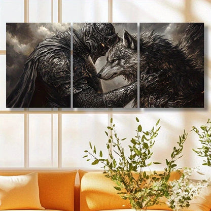 3pcs Wolf Companions Armor Black and White Metal Print Ready to Hang Art