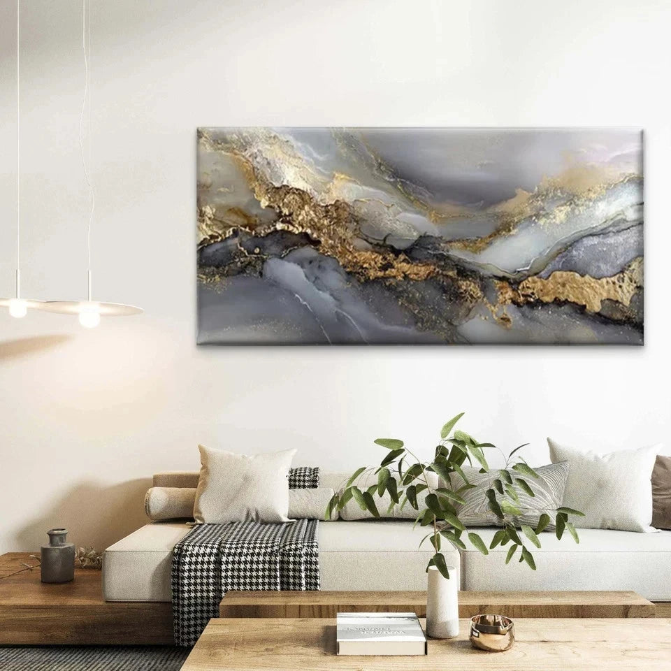 Abstract Golden Leaf Painting Wall Art Canvas Office Home Room Framed 120x60cm