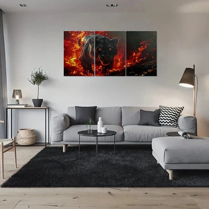 3pcs Black Panther Modern Stunning Golden Metal Print Ready to Hang Art