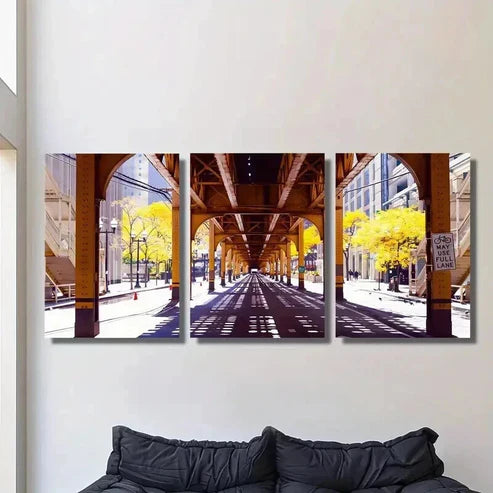3pcs Chicago Logan Square Route Track Wall Art Canvas Unframed - High Quality Print 100% Australian Made Wall Canvas