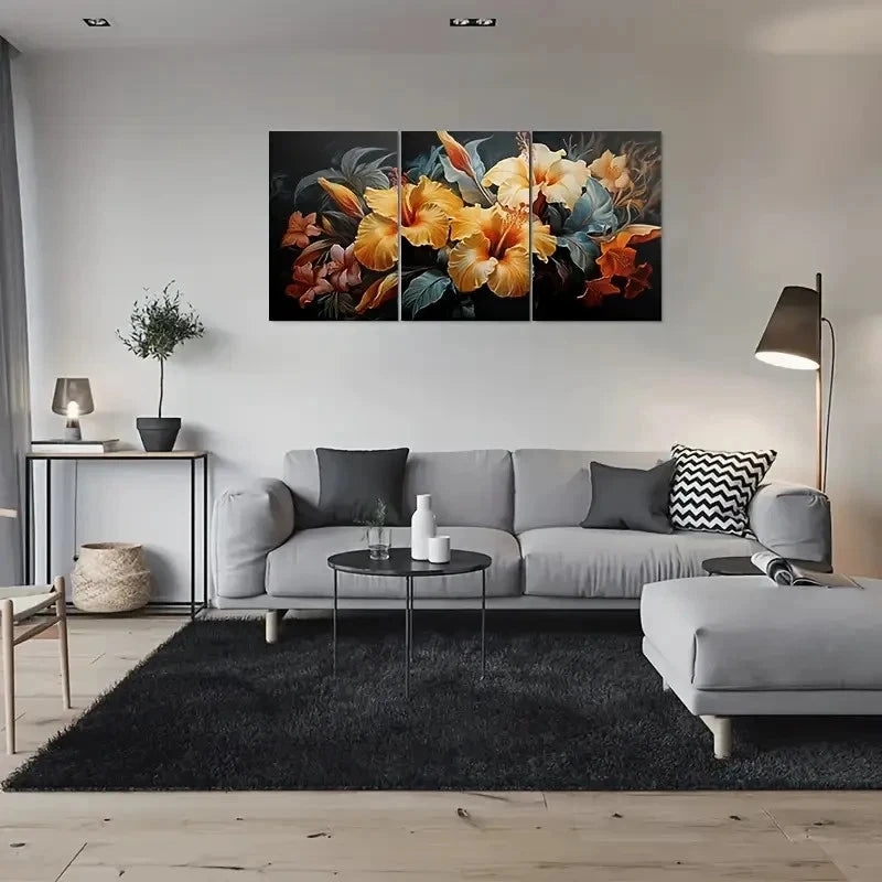 3pcs Vibrant Flower Painting Triptych Metal Print Ready to Hang Art