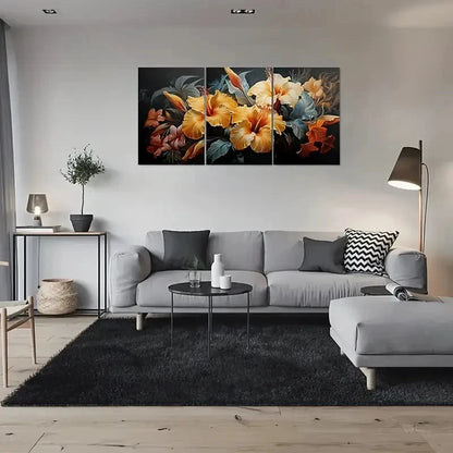 3pcs Vibrant Flower Painting Triptych Metal Print Ready to Hang Art