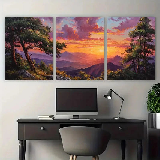 3pcs Sunrise Landscape Tree Scenery Perfect Wall Art Set Canvas Framed 40x60cm - High Quality Print 100% Australian Made Wall Canvas Ready to Hang
