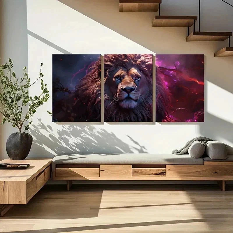 3pcs Fantasy Animal Art Lion Abstract Wall Art Set Canvas Framed 40x60cm - High Quality Print 100% Australian Made Wall Canvas Ready to Hang