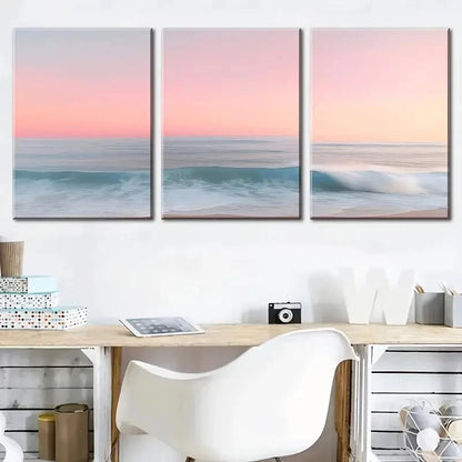3pcs Beautiful Pink Ocean Landscapes Metal Print Ready to Hang Art