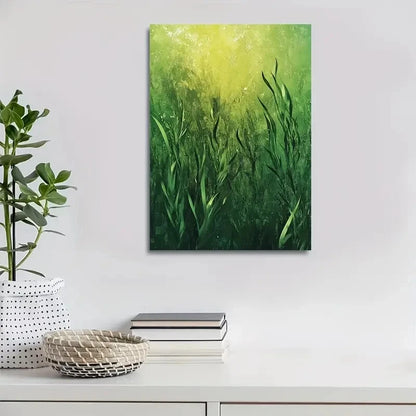 Vibrant Green Abstract Water Grass Lawn Painting 40x60cm Metal Print Ready to Hang