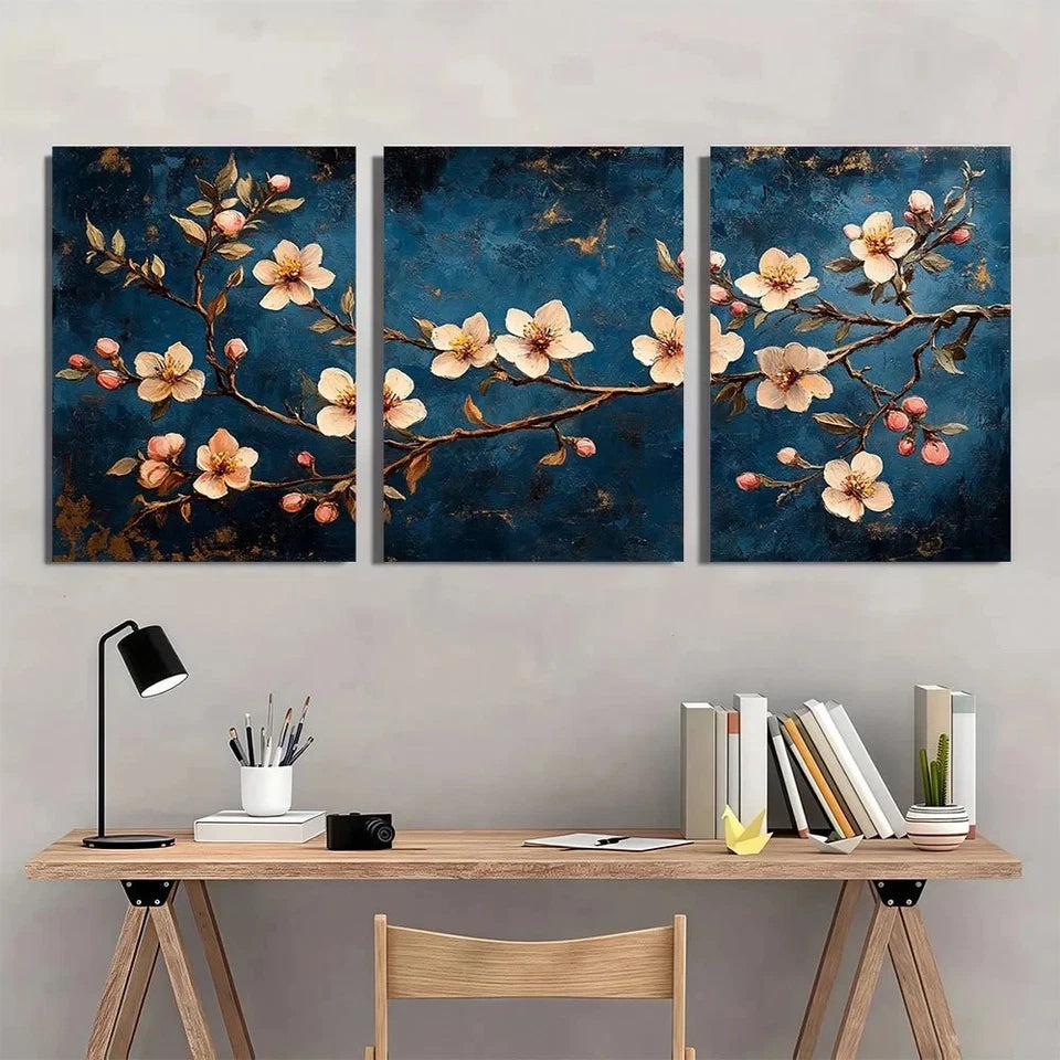 3pcs Gogh Inspired Floral Blossom Design Wall Art Set Canvas Framed 60x90cm - High Quality Print 100% Australian Made Wall Canvas Ready to Hang