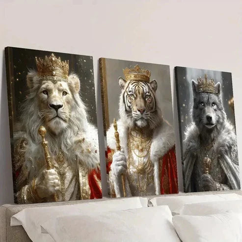 3pcs Lion Tiger And Wolf Animal Kingdom Wall Art Canvas Unframed - High Quality Print 100% Australian Made Wall Canvas